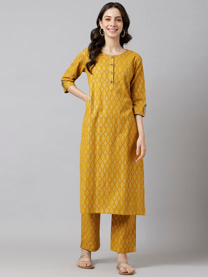 Musturd Gold Printed Straight Kurta