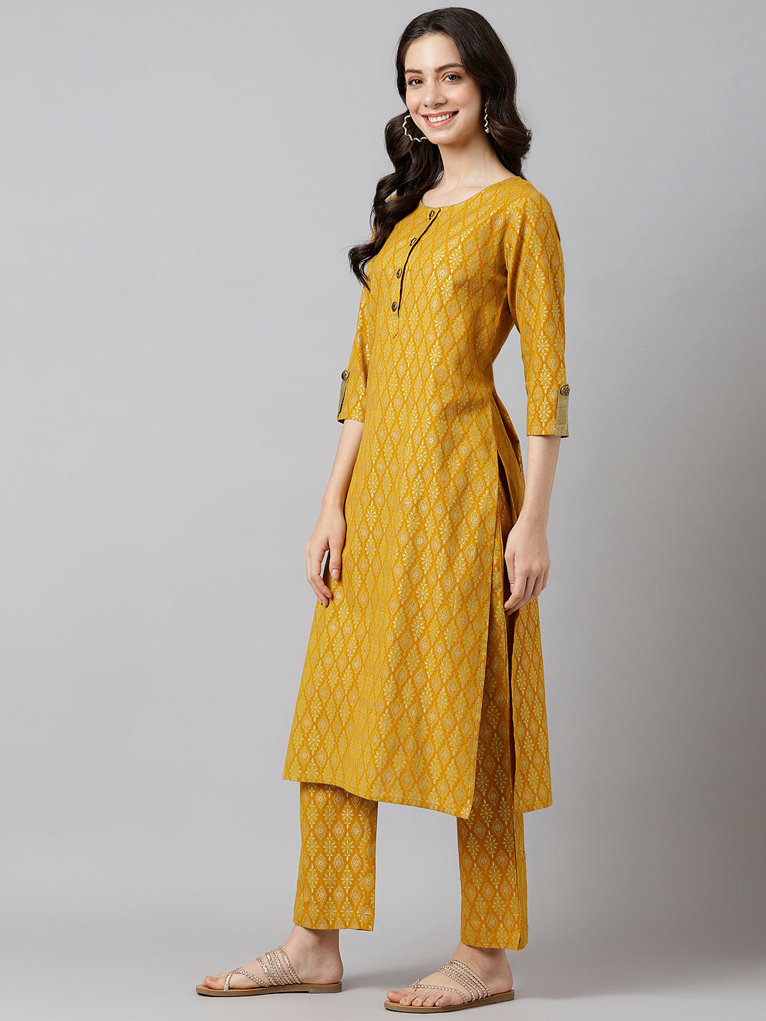 Musturd Gold Printed Straight Kurta