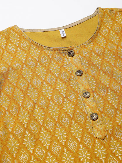 Musturd Gold Printed Straight Kurta