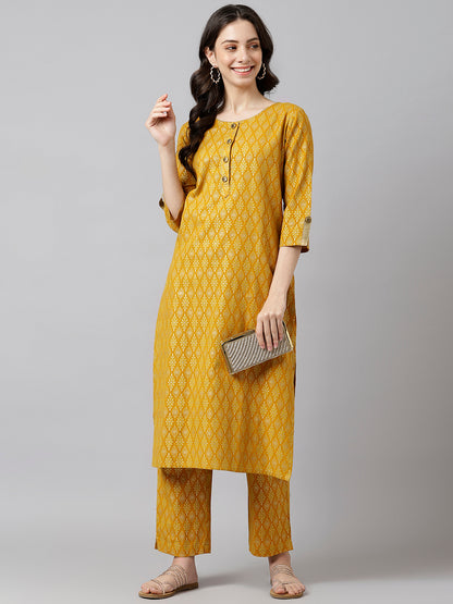 Musturd Gold Printed Straight Kurta