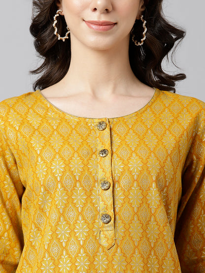 Musturd Gold Printed Straight Kurta