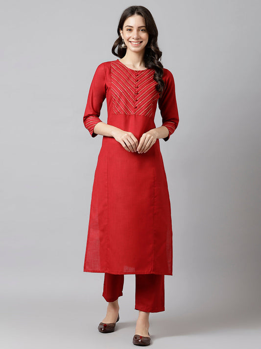 Maroon Solid A-Line Kurta