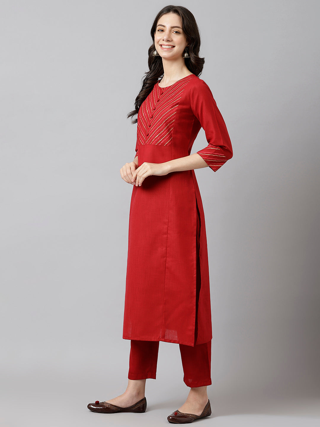 Maroon Solid A-Line Kurta