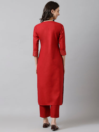 Maroon Solid A-Line Kurta