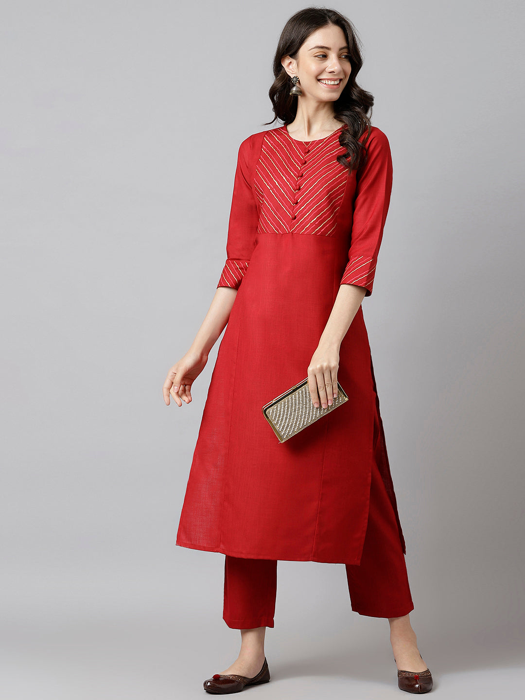 Maroon Solid A-Line Kurta
