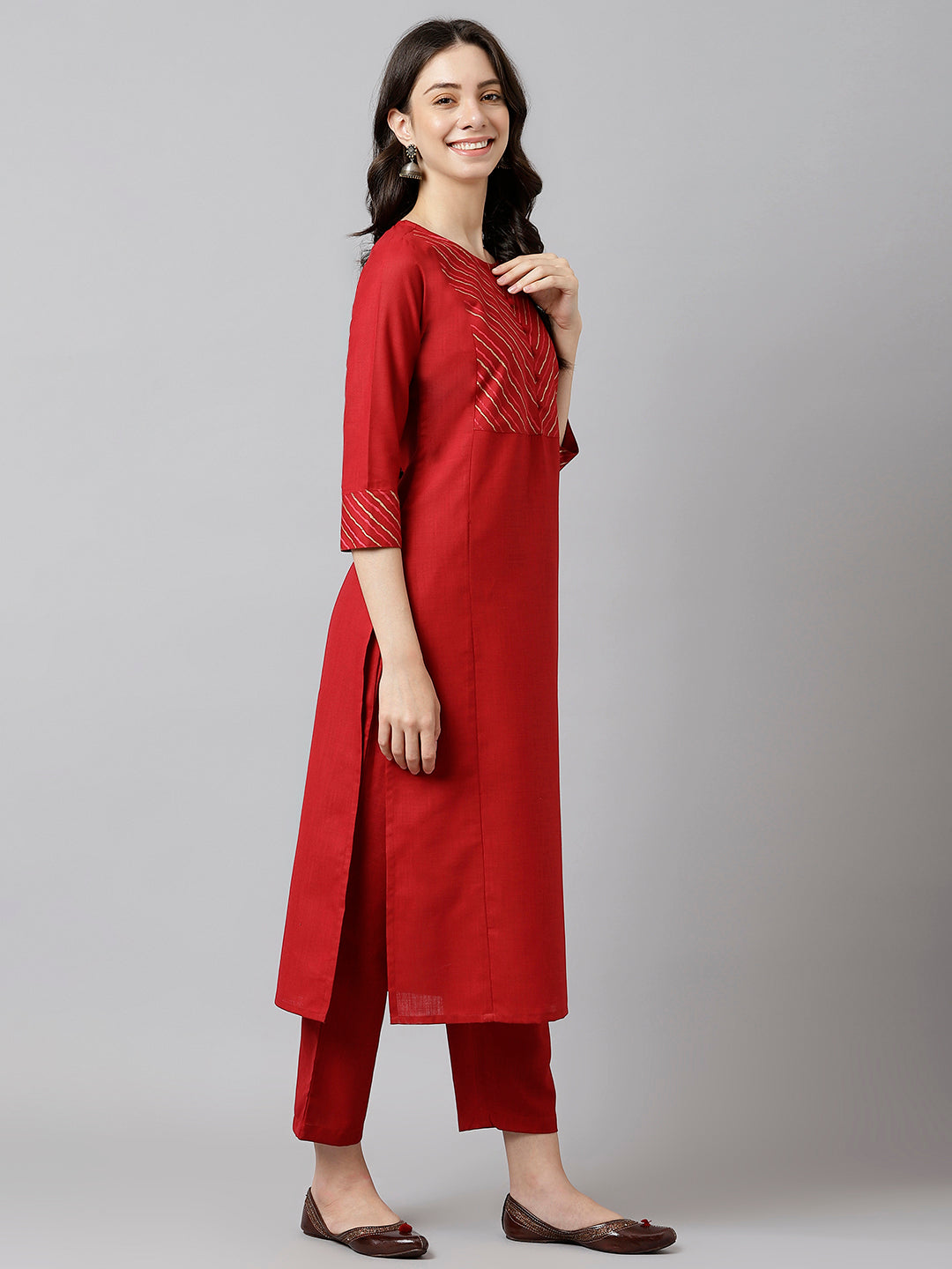 Maroon Solid A-Line Kurta