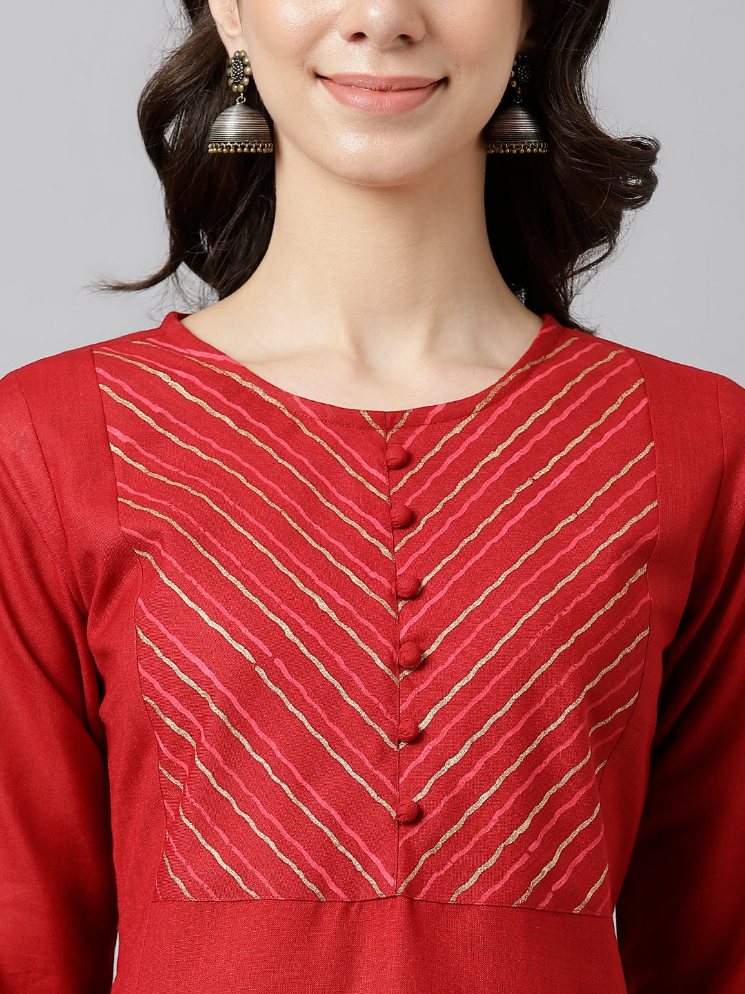 Maroon Solid A-Line Kurta