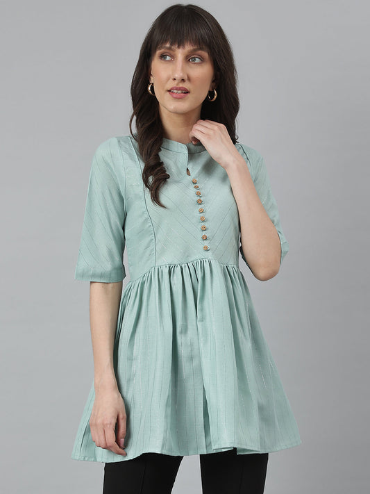 Green Soild Woven Empire Top