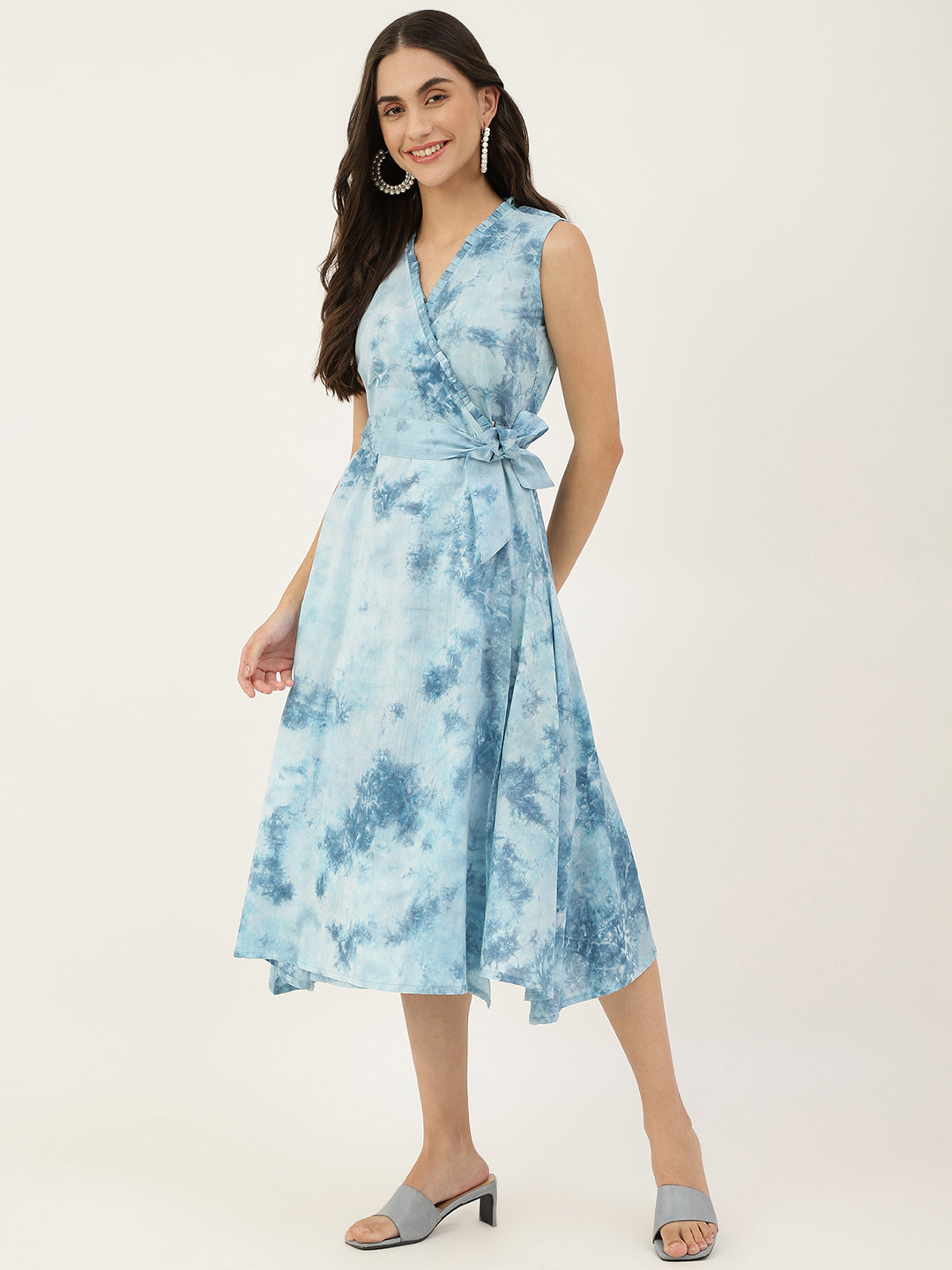 Tie-Dye Blue Wrap Dress