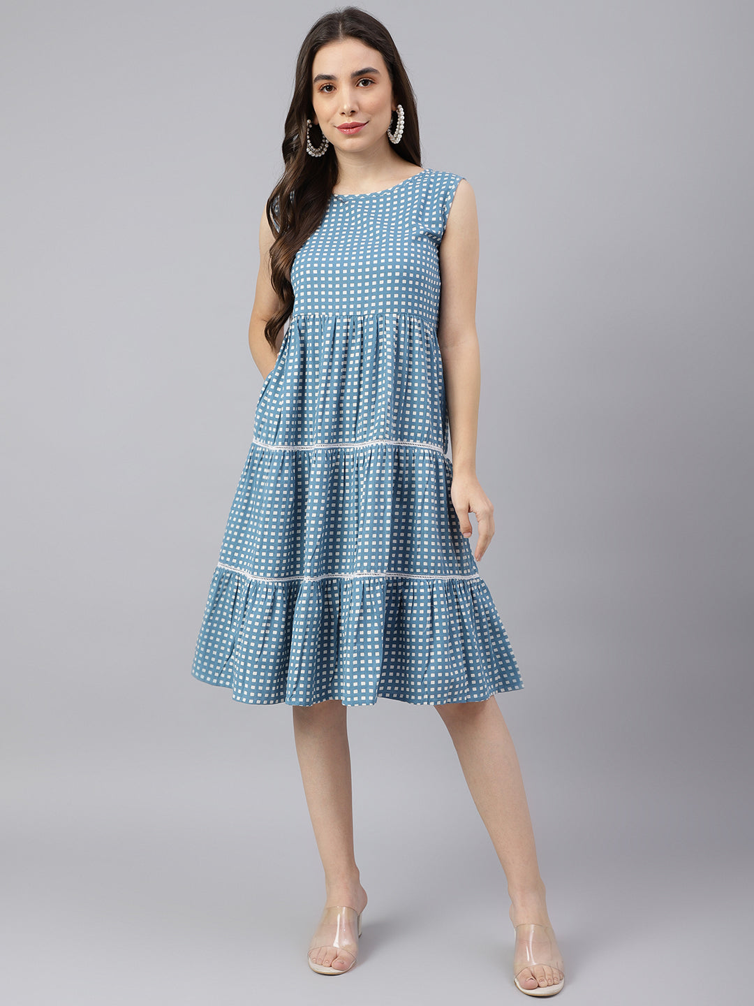 Blue Tiered Pocket Dress