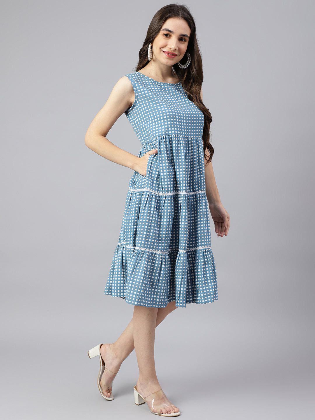 Blue Tiered Pocket Dress