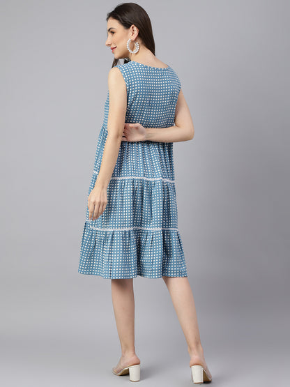 Blue Tiered Pocket Dress