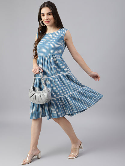 Blue Tiered Pocket Dress