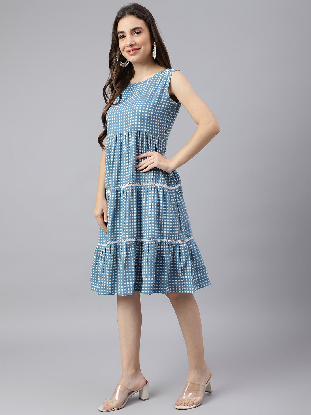 Blue Tiered Pocket Dress