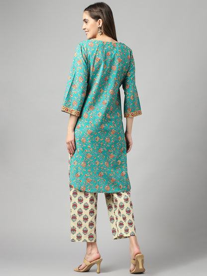 Ethnic Motif Green Suit Set