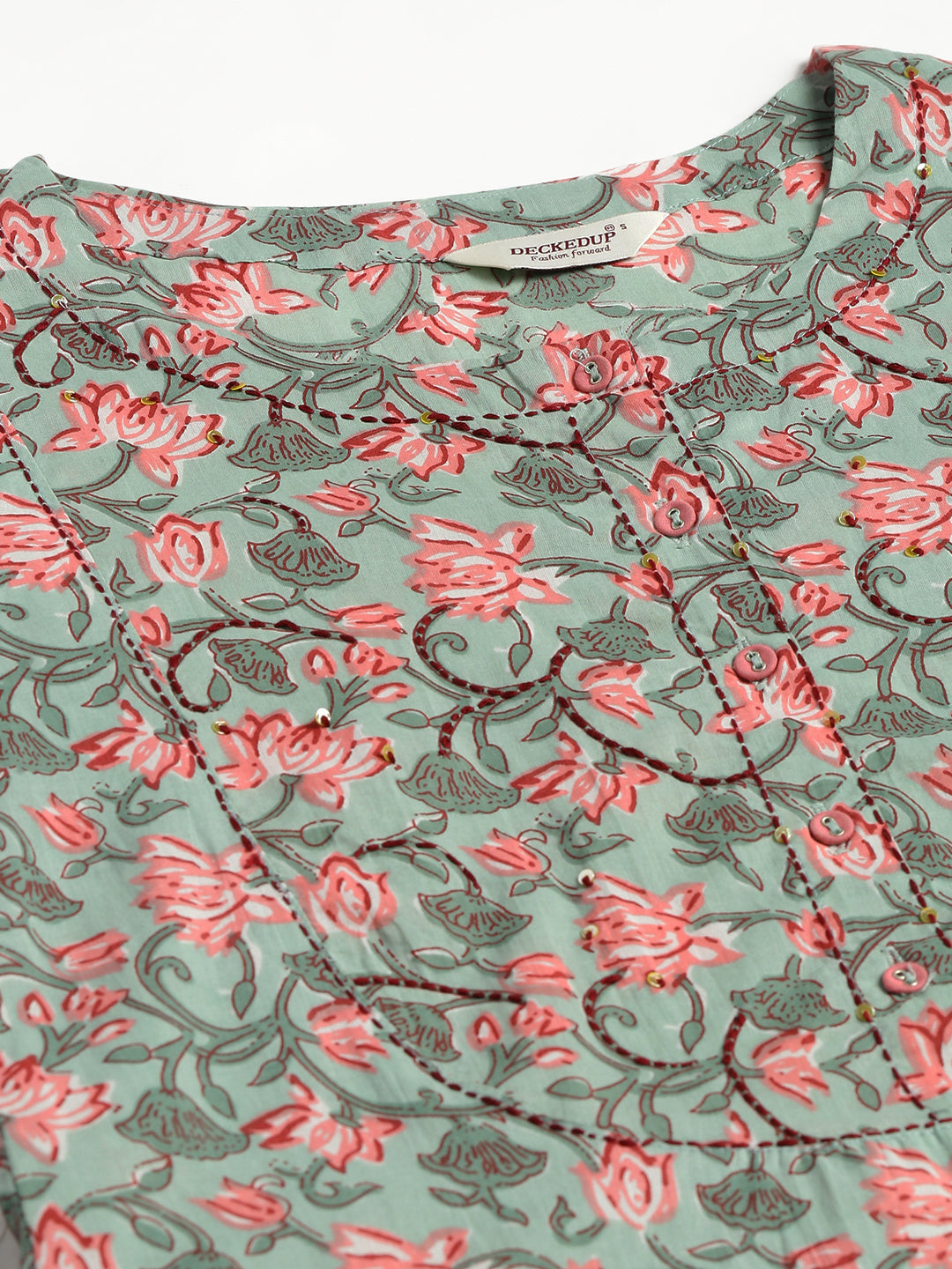 Seagreen Ethnic Motif Floral Print Suit Set