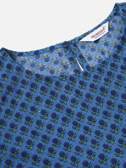 Blue Print Casual Crop Top And Pant Fusion Set