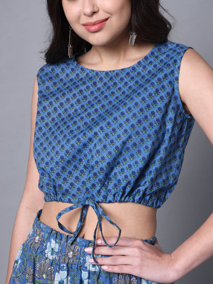 Blue Print Casual Crop Top And Pant Fusion Set