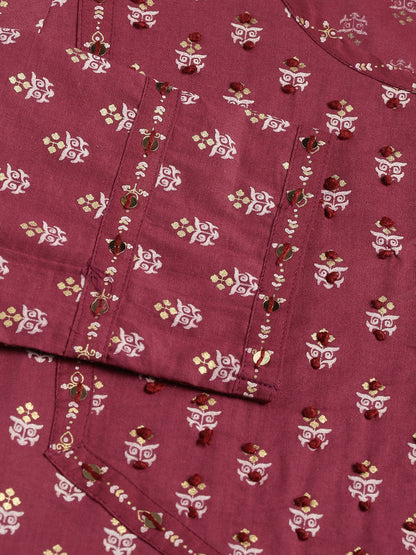 Beautiful Wine Colour Embroidered Straight Kurta Pant Set