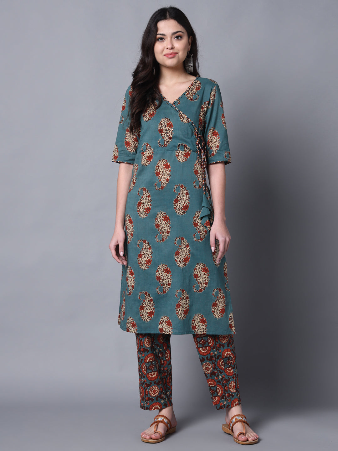 Green Angrakha Kurta Pant Set