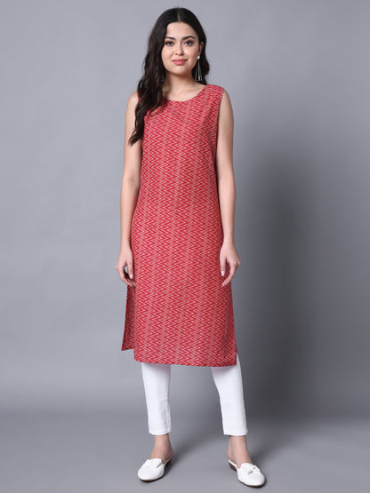 Maroon Stripes Straight Sleeveless Kurta