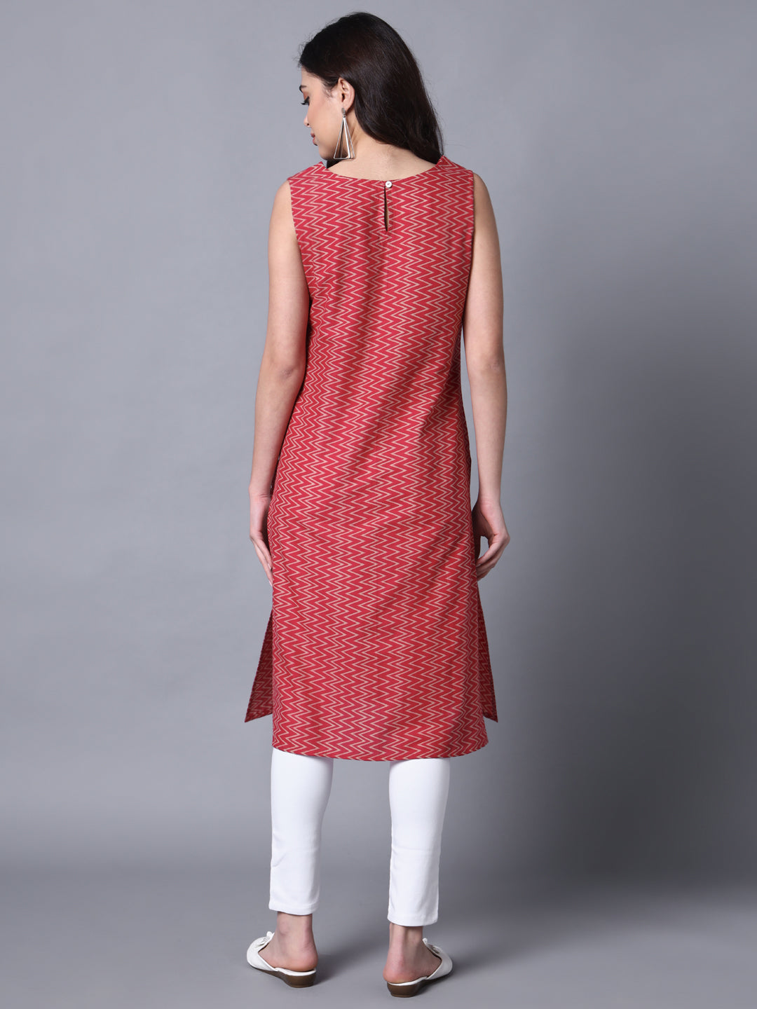 Maroon Stripes Straight Sleeveless Kurta