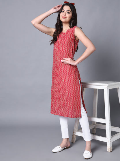 Maroon Stripes Straight Sleeveless Kurta