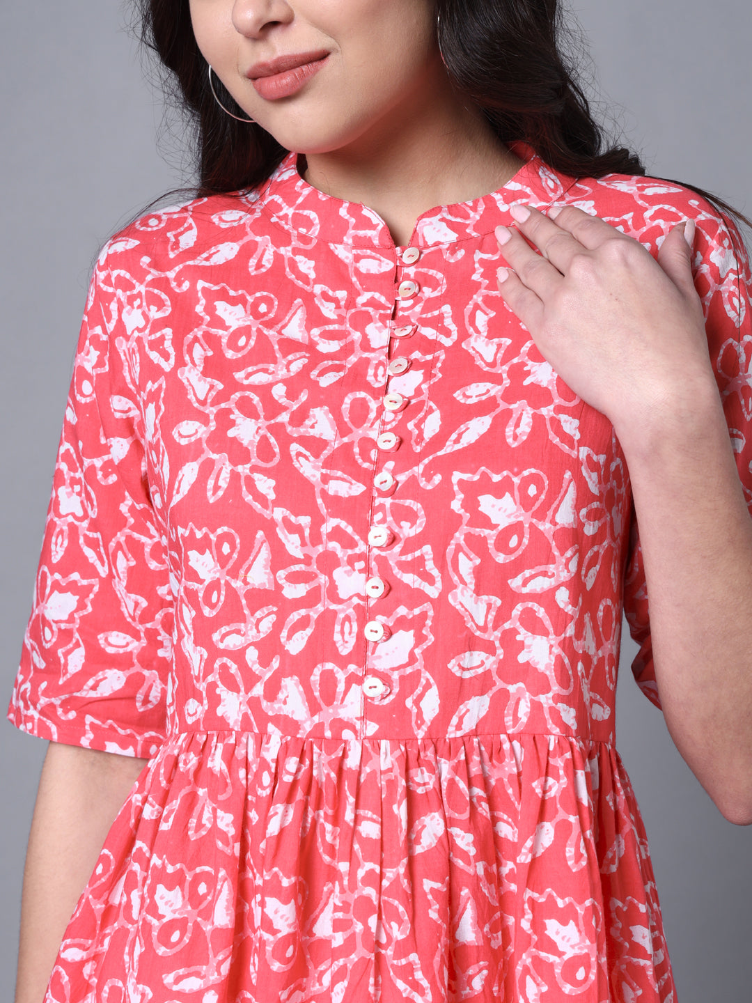 Cotton Pink Floral Printed Flared Top