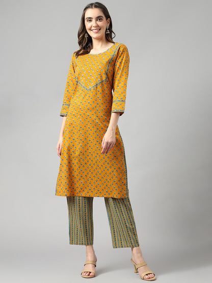 Mustard Handwork Straight Kurta