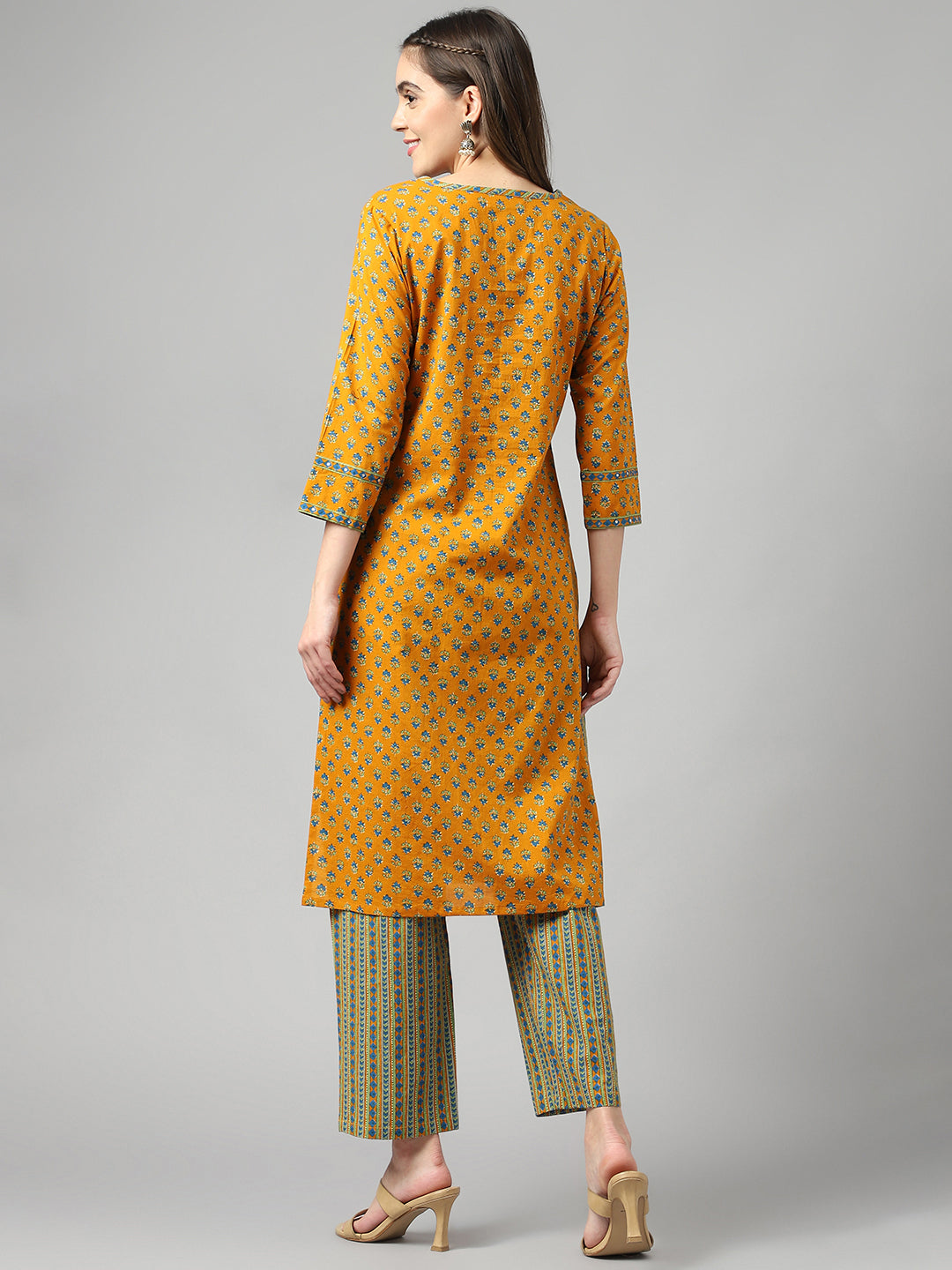 Mustard Handwork Straight Kurta