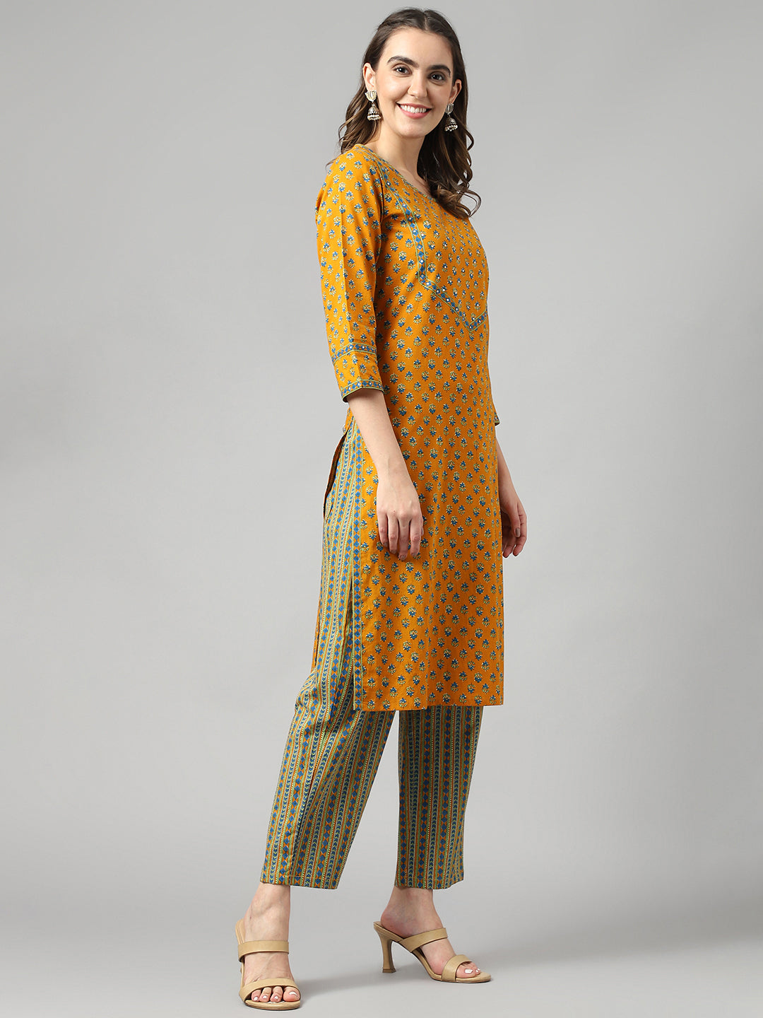 Mustard Handwork Straight Kurta