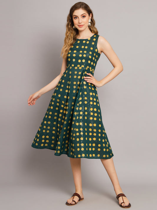 Green Polka Dot A-Line Pocket Dress