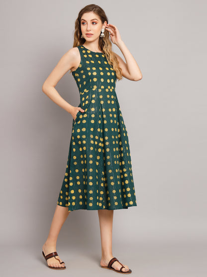 Green Polka Dot A-Line Pocket Dress