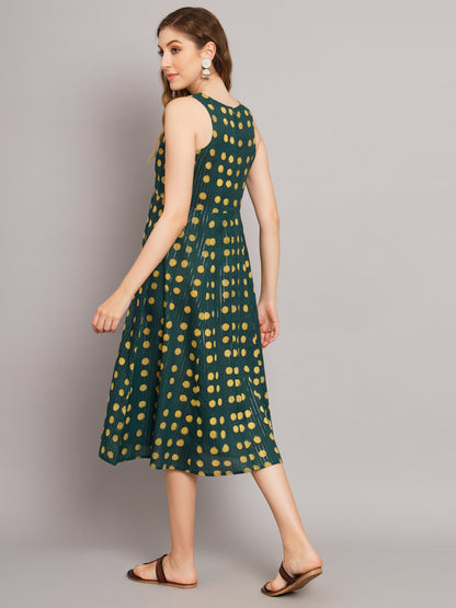 Green Polka Dot A-Line Pocket Dress