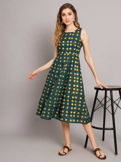 Green Polka Dot A-Line Pocket Dress