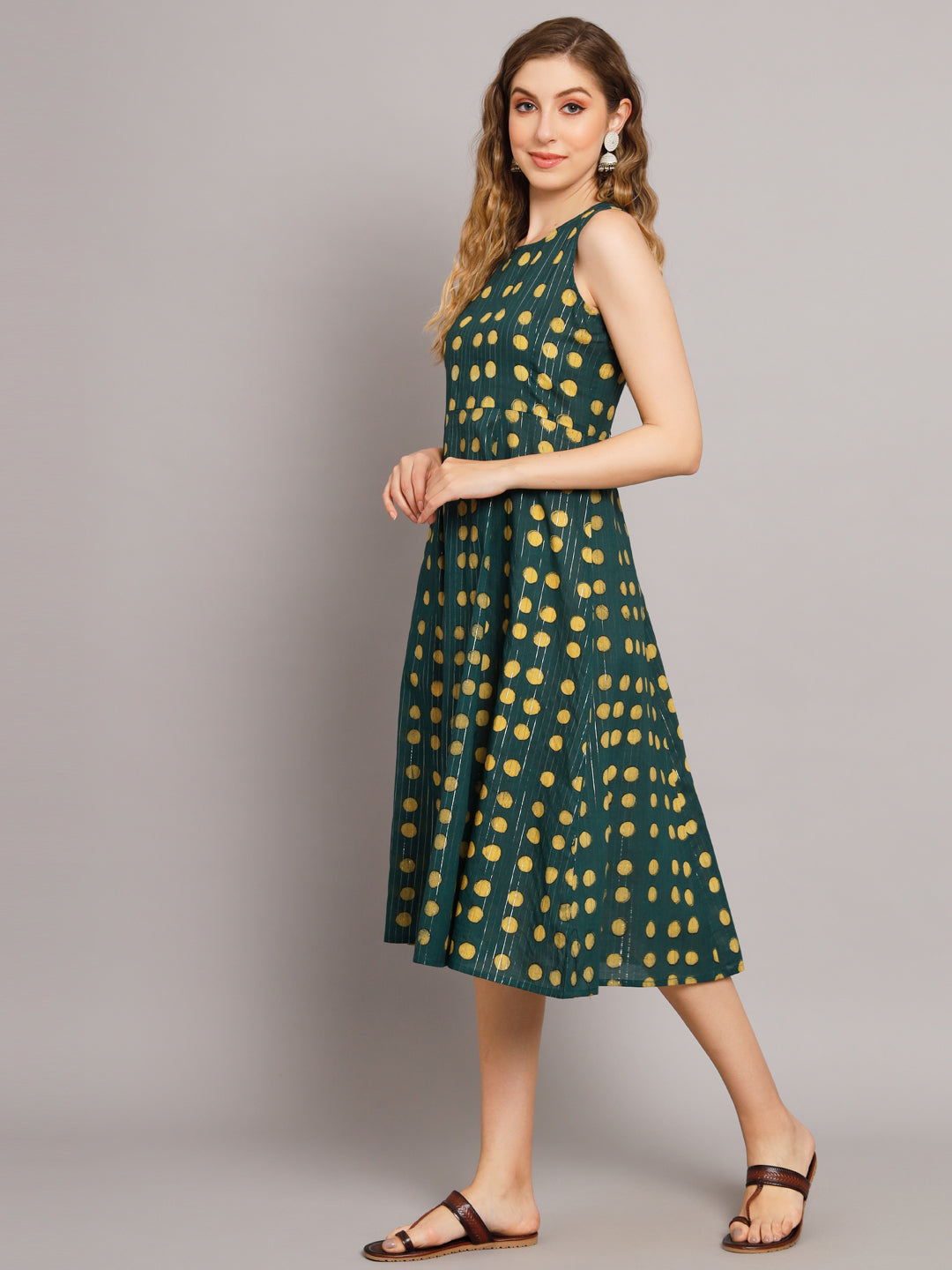 Green Polka Dot A-Line Pocket Dress