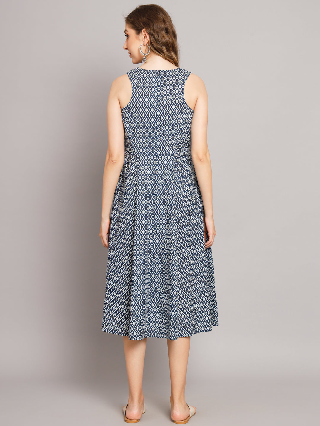 Grey Printed A-Line Pocket Dress