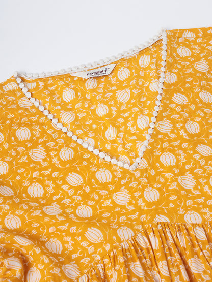 Yellow Floral Print Empire Top