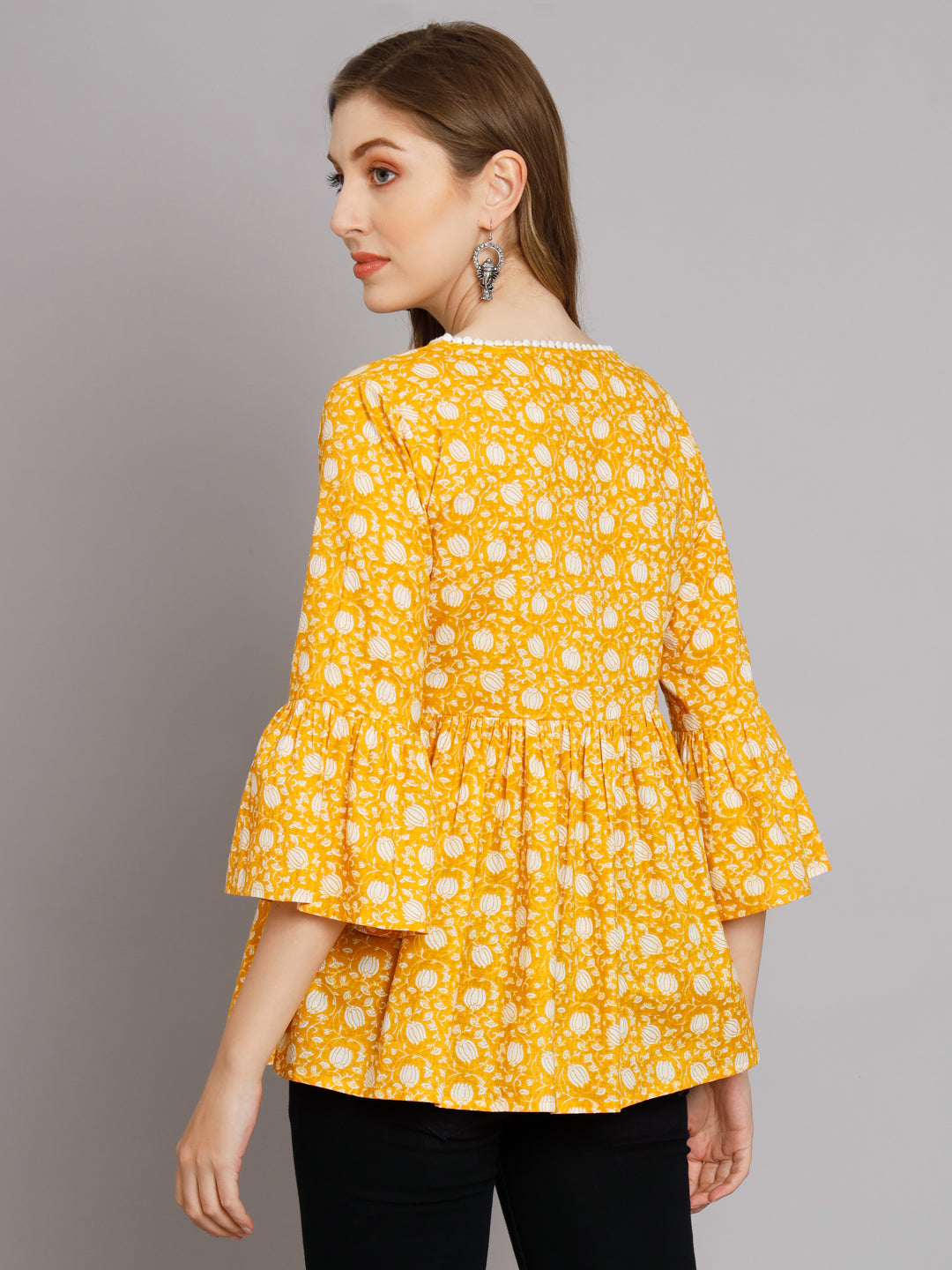 Yellow Floral Print Empire Top