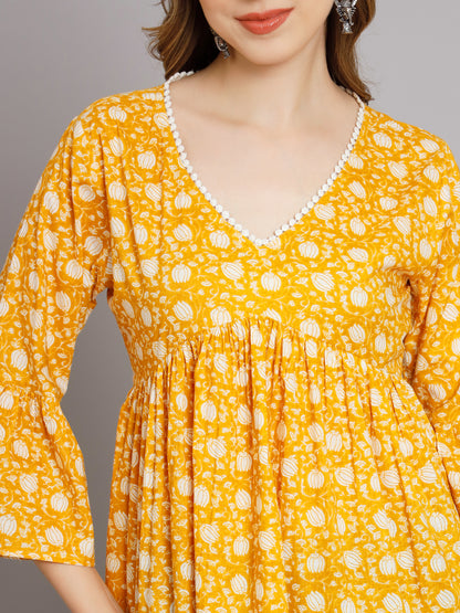 Yellow Floral Print Empire Top