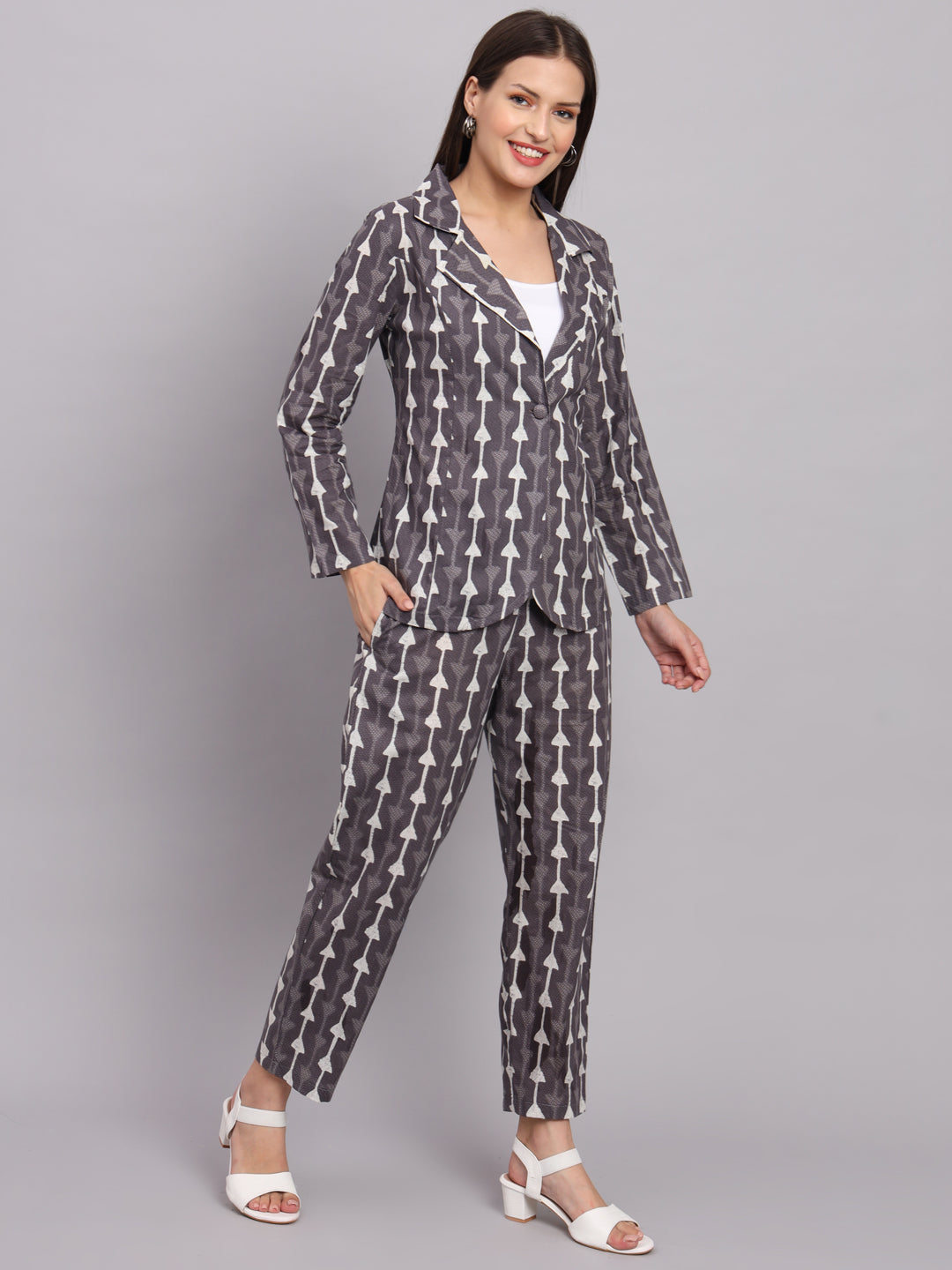 Grey Cotton Print Co-Ord Set