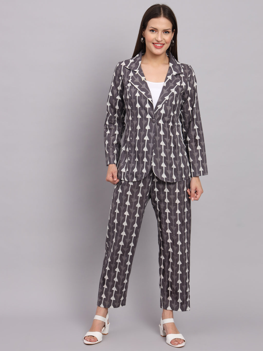 Grey Cotton Print Co-Ord Set