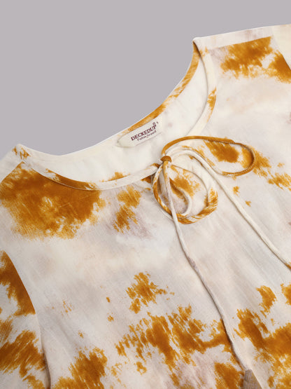 White Mustard Shaded Cotton Top & Pant  Co-Ord Set