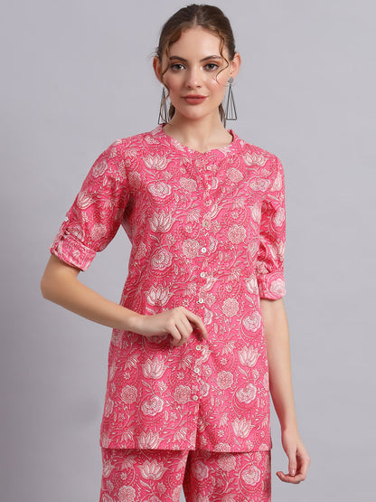 Pink Indian Print Cotton Shirt & Pant Co-Ord Set