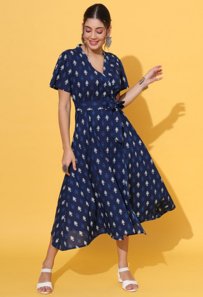 A-line Indigo Wrap Dress