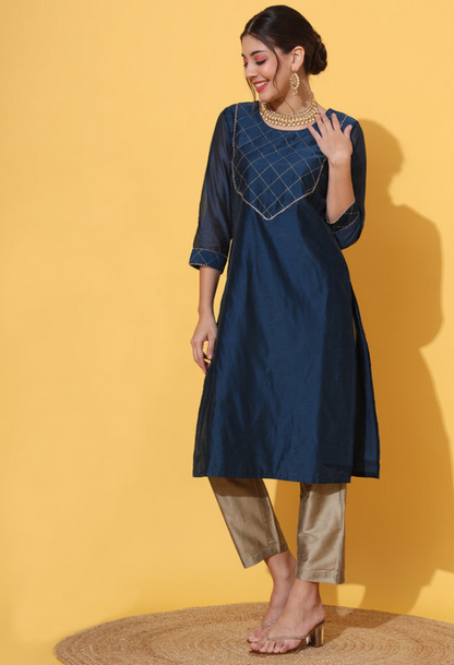 Peacock Embroidered Chanderi Kurta