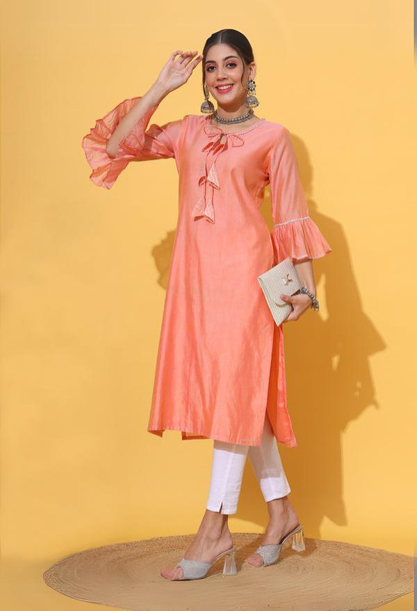 Peach Gotta Chanderi Kurta