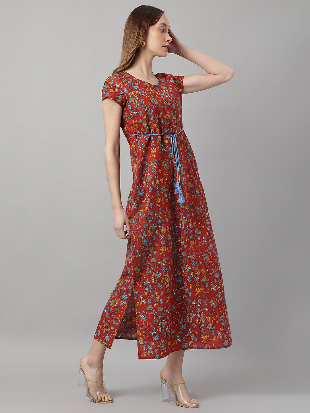 Maroon Printed Maxi Dress