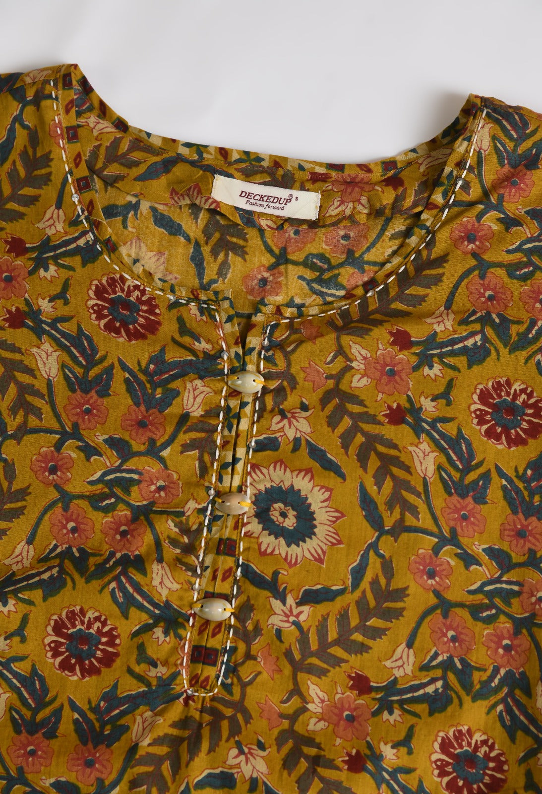 Mustard Floral Cotton Kurta