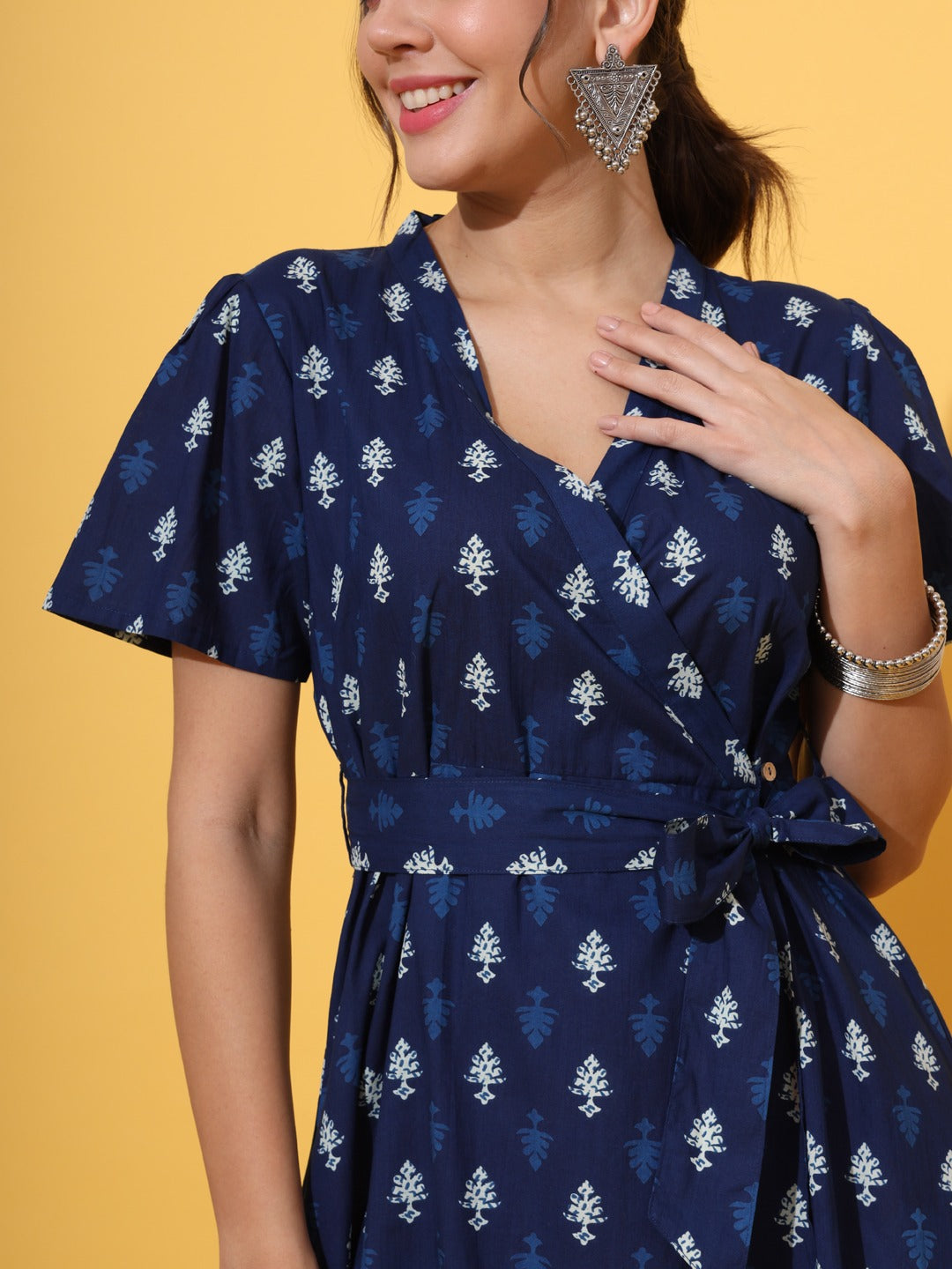 A-line Indigo Wrap Dress